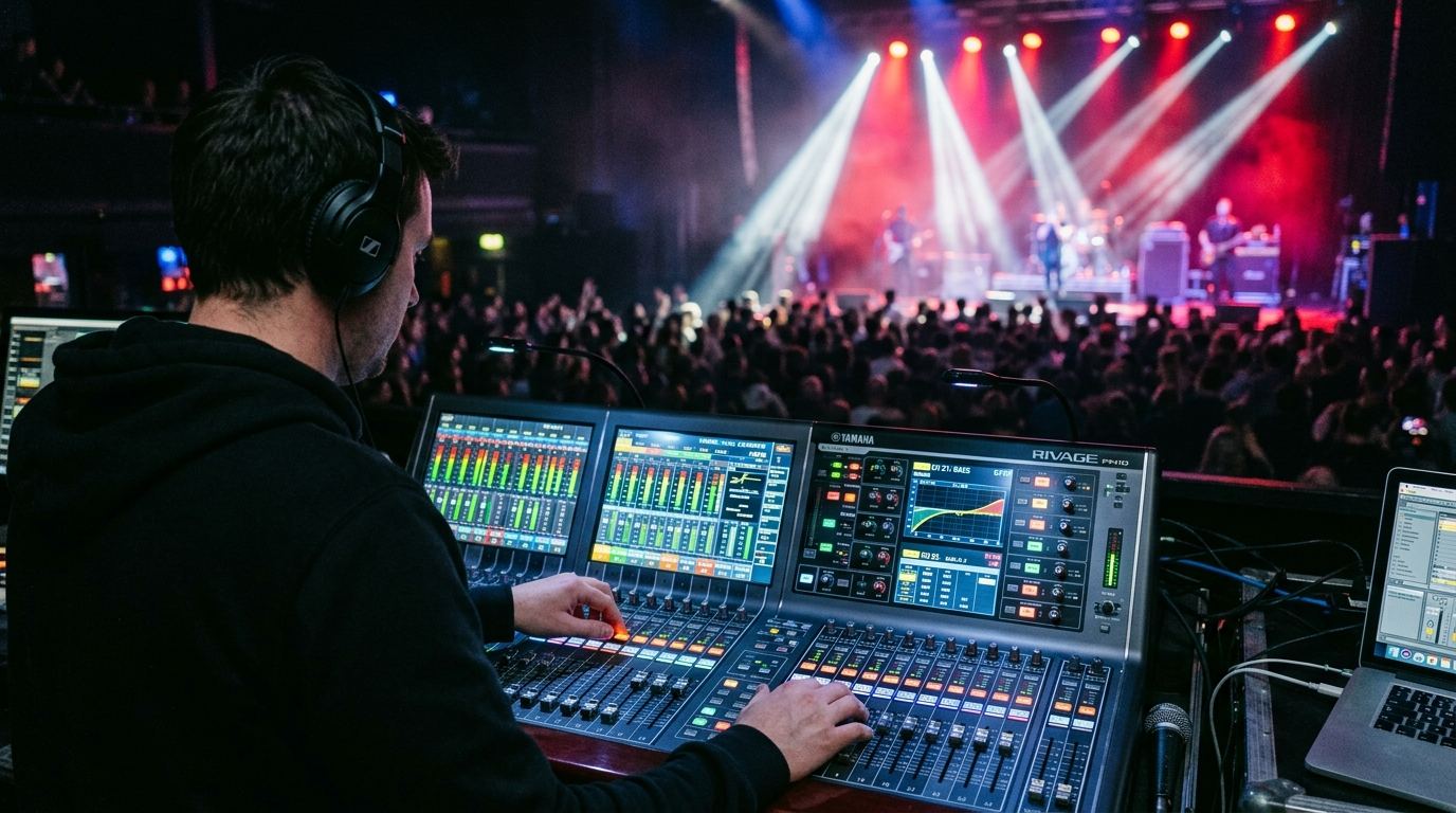 Front-of-house mixing desk during a live show